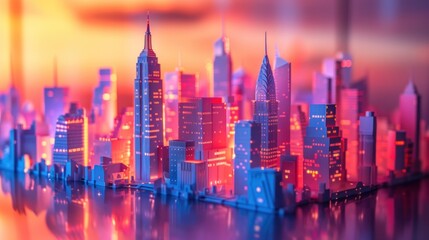 Obraz premium Papercut Cityscape at Sunset With Parallax Effect