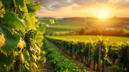 Fototapeta premium Champagne vineyards rows of grapevines in montagne de reims countryside village, france