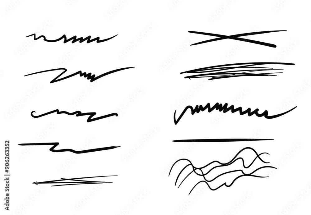 Fototapete Set of hand draw strokes lines. marker lines grunge curve, wvy free hand marks textured. set of hand drawn marker lines. brush lines