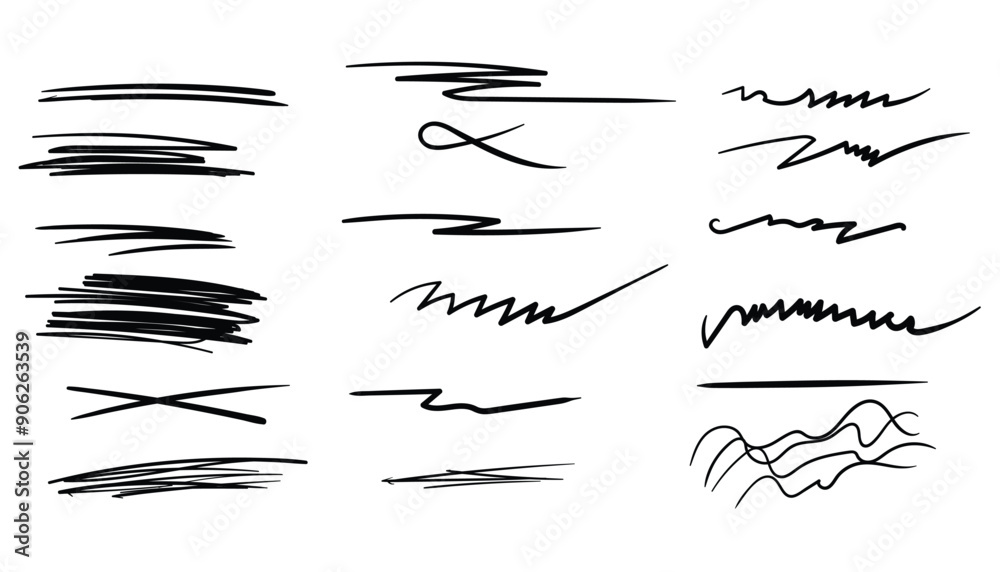 Aufkleber handwritten strokes on transparent background. drawn with a pen. set of hand drawn marker lines. bru