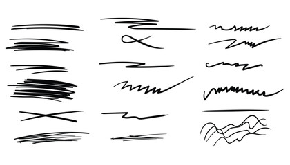 Handwritten strokes on transparent background. drawn with a pen. set of hand drawn marker lines. brush lines