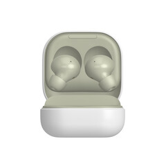 Olive digital earbuds in transparent background front
