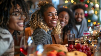 Friends raise their glasses in a toast during a festive celebration.