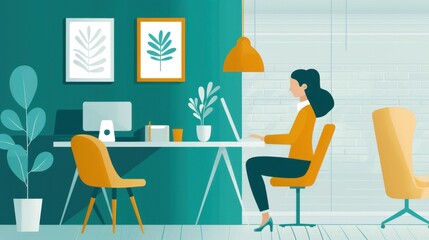 Hybrid workday, transitioning between office and home, flat design illustration