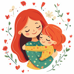 Vector illustration of Cute mother hugging their child. Happy mothers day