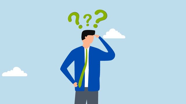 Memory loss, 4k animation of confused businessman who loses his memory thinking about what he forgets.