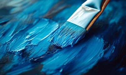 Fototapeta premium Close-up of Blue Paintbrush on Dark Background with Text Space: Creative Art Concept for Advertising, Marketing, and Children's Art Education. Artistic Hobby, Painting Passion, and Youth Art Training 