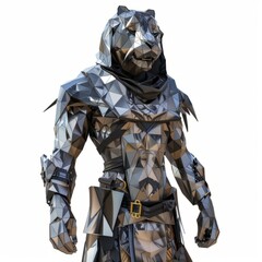 3D Render, Low Poly style of saber-toothed tiger hide armor set, on isolated white background