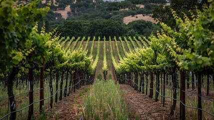 beautiful green vineyard in summer