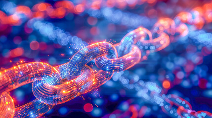 Blockchain technology concept showing digital chain connecting data blocks