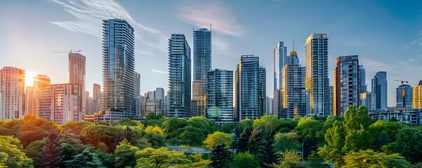 Vibrant Cityscape with Towering Modern Skyscrapers and Bustling Urban Activity