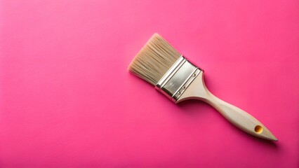 Paintbrush on pink background, minimalist style, bright colors, with copy space