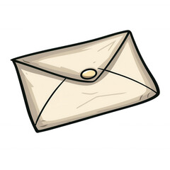 An illustrated, vintage-style envelope with a button closure, transparent background