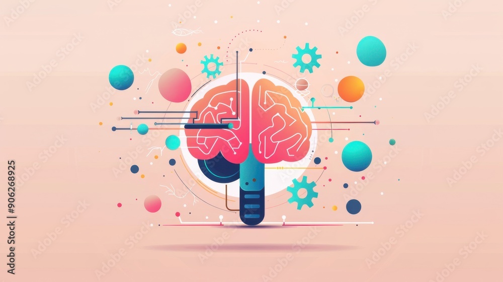 Wall mural quantum algorithms, ai in physics, flat design illustration