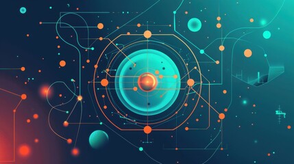 Quantum computing, AI-enhanced research, flat design illustration