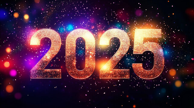 Festliches Willkommen 2025 mit Feuerwerk und Glitzer. Perfekt f&uuml;r Neujahrsfeiern, Silvesterpartys und festliche Dekoration.