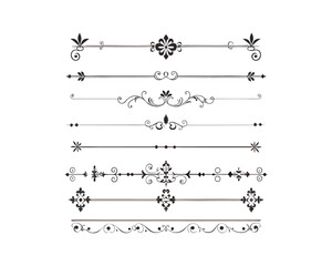 Vintage decorative set of ornate calligraphic elements with swirls and floral accents in a retro frame design