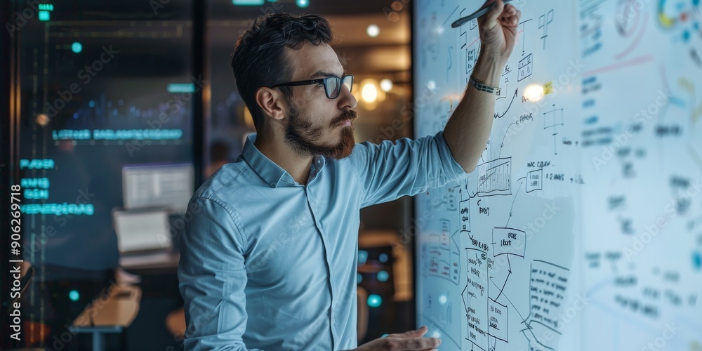 Aufkleber An experienced developer reviewing algorithms and data structures on a whiteboard, emphasizing technical expertise in programming