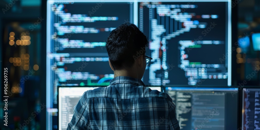 Poster An experienced developer reviewing algorithms and data structures on a whiteboard, emphasizing technical expertise in programming