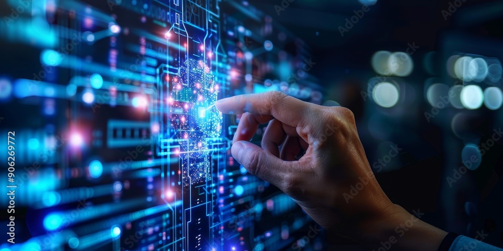 Aufkleber A programmer developing artificial intelligence algorithms for machine learning applications, highlighting innovation in AI