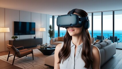Naklejka premium Virtual Reality Experience Hypermodern Luxury Living Room