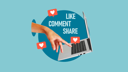 Like share comment social media concept. Viral Content and SMM social media management
