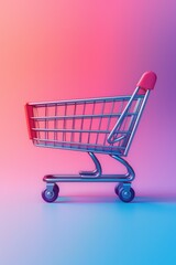 Shopping Cart on Pink and Blue Background