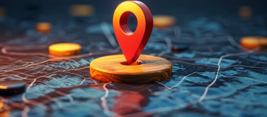 Animated 3D Game Sprite with a Rotating Locator Pin for Map Navigation and Destination Marking in Virtual Worlds.