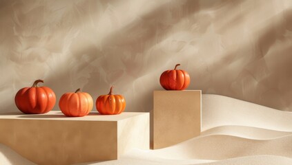 aesthetic beige composition of pumpkins against a sand