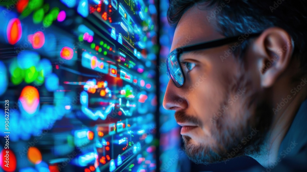 Poster security professional configuring a robust firewall system, firewall, hacking prevention