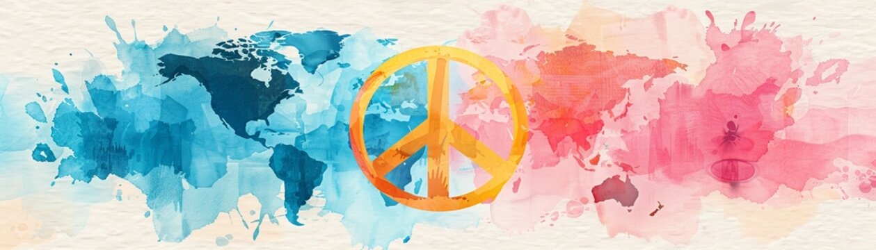 Handdrawn peace sign over a world map, representing worldwide expression of peace, pastel colors, sketch style, harmonious and inclusive composition 8K , high-resolution, ultra HD,up32K HD