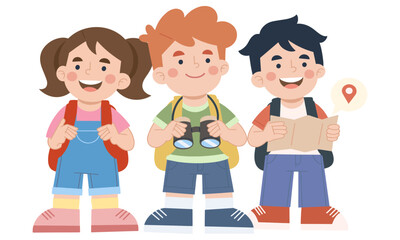 Children having an adventure vector cartoon illustration