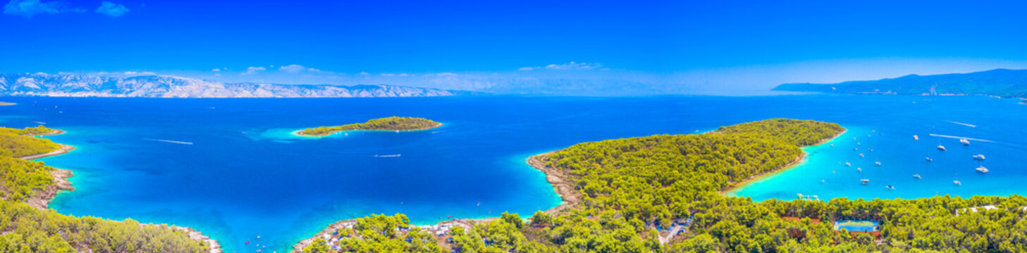 Panorama of vivid Adriatic Coast in summertime, Island Hvar scenery.