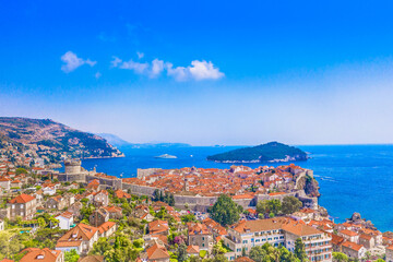city old town Dubrovnik, aerial drone view