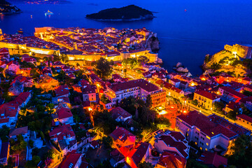 NIght view of the city Dubrovnik, old town in Croatia, UNESCO site