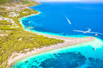 famous beach  Zlatni Rat on island Brac, croatian famous landmark and sightseeing spot.