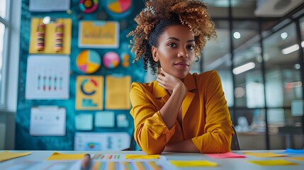 Fototapeta premium Business Leader Brainstorming with Colorful Analytics Charts and Graphs