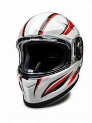Modern motorcycle helmet with glossy finish isolated on white background.AI generated.