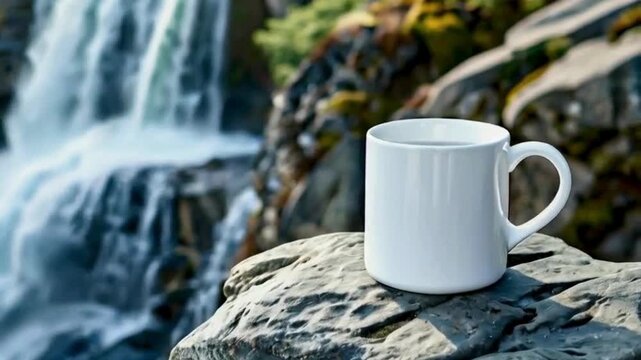 Blank Mug Mockup with Waterfalls background, Perfect for Nature Lovers & Campers,
Waterfall-Themed, Outdoor Adventures.