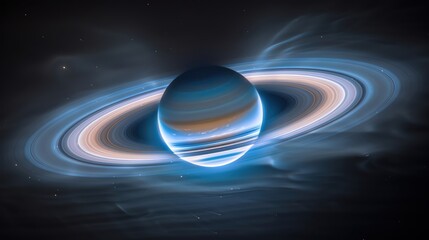 Stock photo of an aurora on Saturn, a rare capture of the planet's magnetic field interacting with solar wind, showcasing the beauty of planetary phenomena