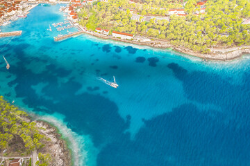 aerial view of island Jelsa, marble sea channel in Dalmatia region, Croatia