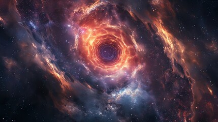 Surreal stock image of a space vortex, gateway to another dimension with a swirling mass of stars and nebulae, fueling the imagination about space travel