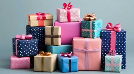 Obraz premium Colorful Stack of Festive Birthday Presents - Excitement and Anticipation