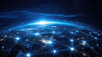 Obraz premium Digital globe with a network grid, showcasing global connectivity and technological advancements