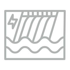 Hydropower Dam Vector Line Grey Icon Design