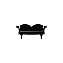 Sofa, black vector icon, in isolated white background