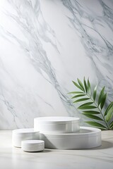 White marble background with minimalist white decor.