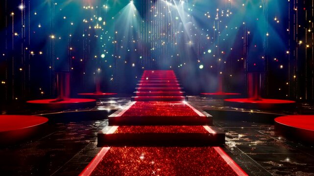 luxury podium or stage with red carpet and spotlights for perform video looping background
