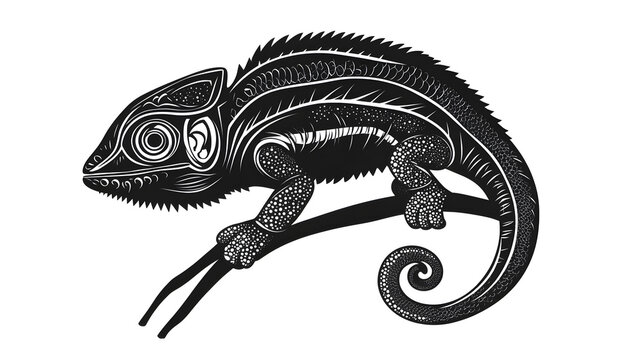 recommend clip art: Black silhouette of a chameleon illustration icon for logo, isolated on white background