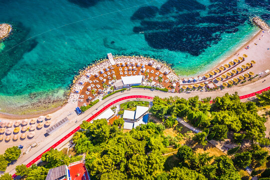 Top view of promenade in Split city, Trstenik beach, Dalmatia region.